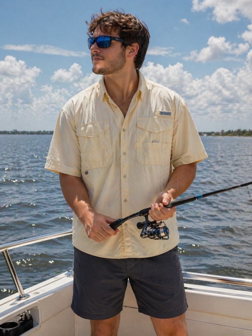 🏕️ Columbia PFG Men’s Fishing Shirt Short Sleeve Beige Vented Outdoor L 🎣